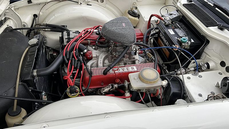 Triumph TR6 with Rover V8 engine conversion at Cars & Coffee, Staunton, Virginia.
