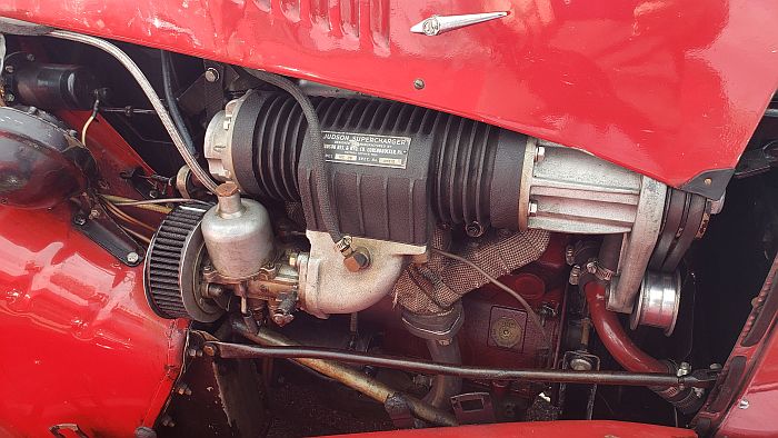 MG TD with Judson supercharger at Cars & Coffee, Charlottesville, VA