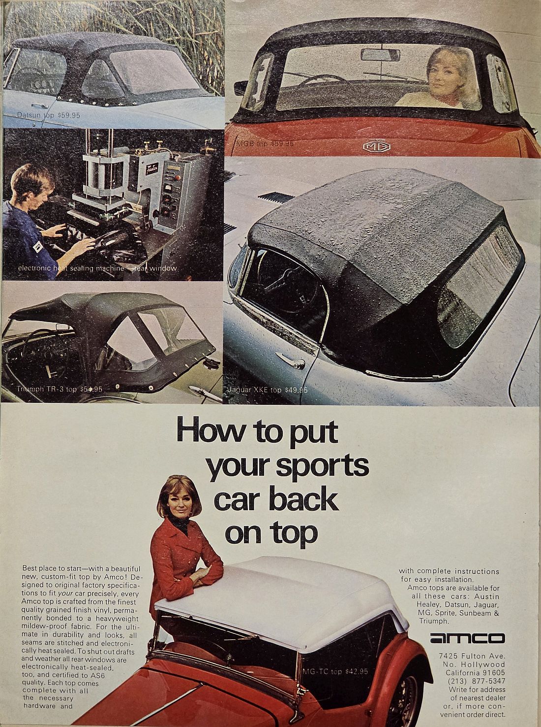 Vintage magazine ad for Amco convertible tops.